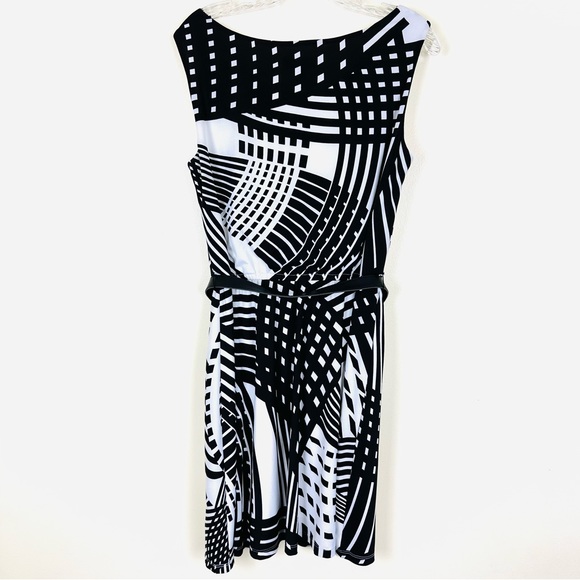 CHETTA B Women’s Geometric Print Mini to Midi Sleeveless Belted Dress, Size 8 - Picture 12 of 12